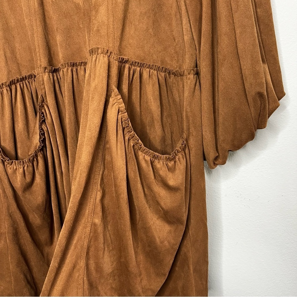 Free People Dress Summer Love Vegan Faux Suede Oversized Brown Dress Pockets XS - Picture 6 of 9